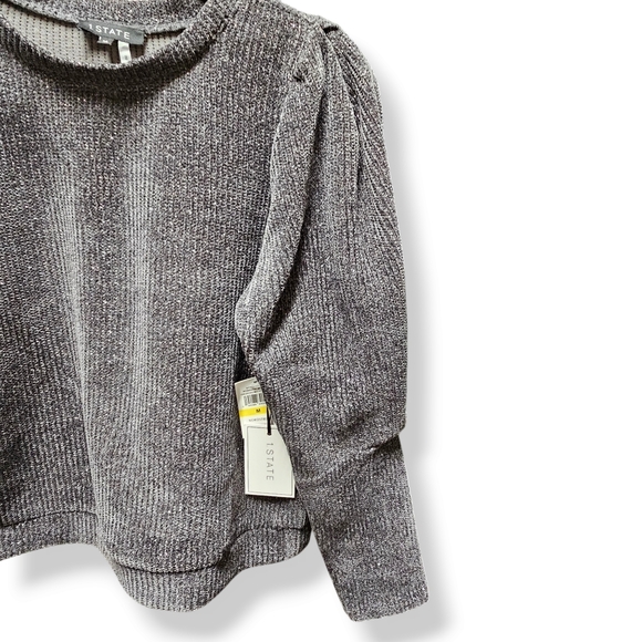 NEW 1. State Romantic Blooms Dark Heather Gray Chenille Ribbed Sweater size Med - Picture 6 of 10